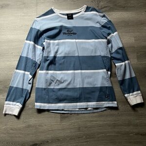 HUF Men's Long Sleeve Blue and White Striped Tee